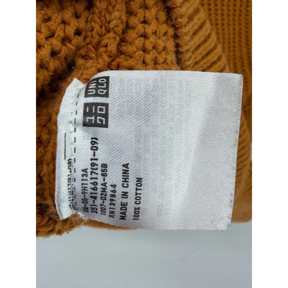 Uniqlo U Mens Sweater Burnt Orange Chunky Knit Cotton Crewneck‎ M